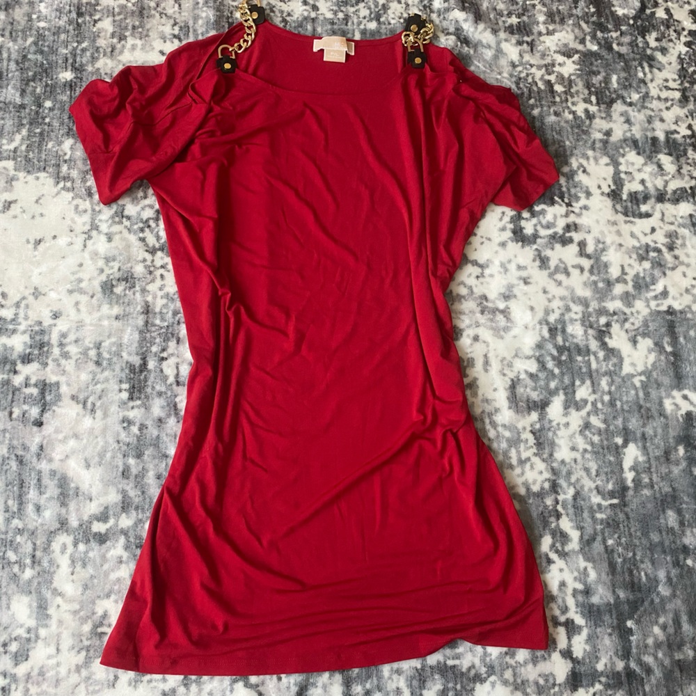 Michael Kors Red Dress with Gold Chain Accents